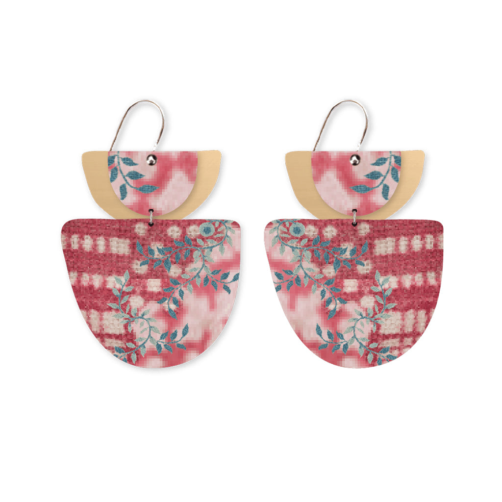 Checked Floral Layered Double Bell Drop Earring