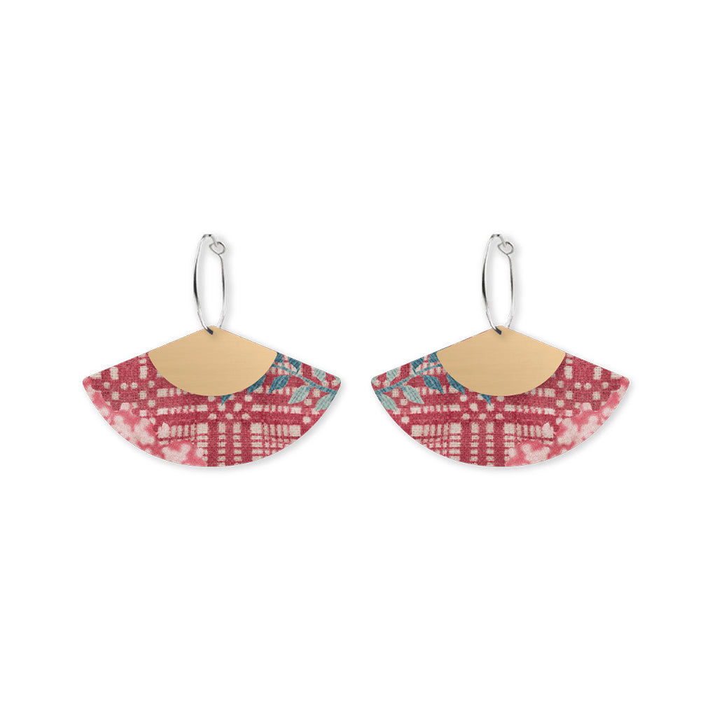 Checked Floral Layered Fan Hoop Earring