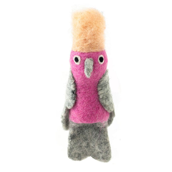Galah Finger Puppet with pink chest and grey body on a white background