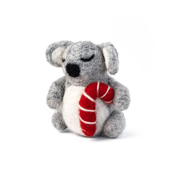 Koala Candy Cane Felted Decoration 100% NZ Wool