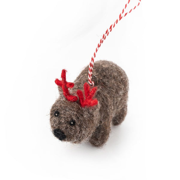 Wally Wombat Felted Decoration 100% NZ Wool
