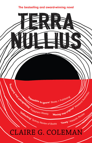 This image features the cover of the award-winning novel "Terra Nullius" by Claire G. Coleman.