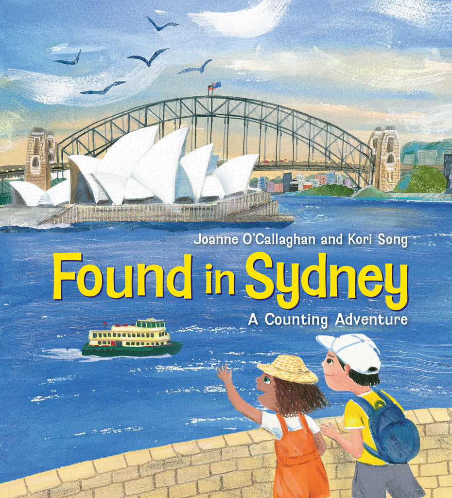 This book cover is a colourful illustration of two children overlooking a Sydney Harbour scene featuring a ferry, the Sydney Opera House and the Sydney Harbour Bridge.