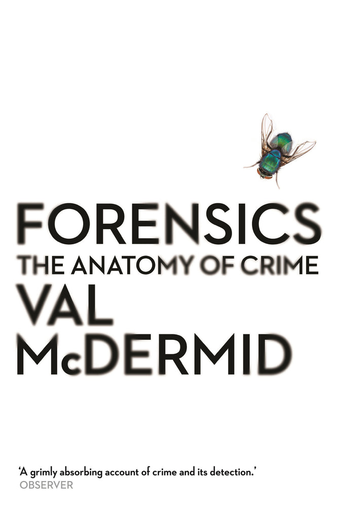 The image features the cover of the book titled "Forensics: The Anatomy of Crime" by Val McDermid.