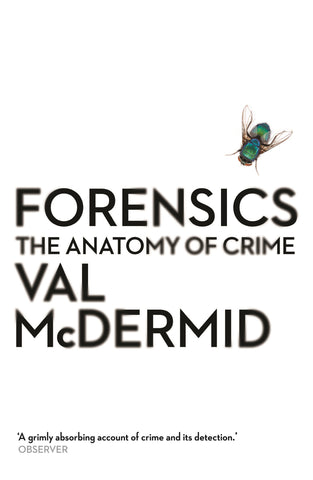 The image features the cover of the book titled "Forensics: The Anatomy of Crime" by Val McDermid.