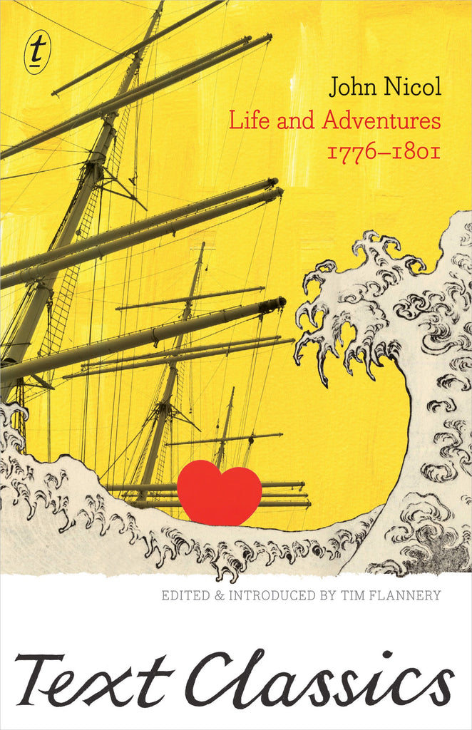 A book cover of 'Life and Adventures 1776-1801' featuring an illustration of a sailboat in a stormy sea with a heart-shaped detail in the foreground.