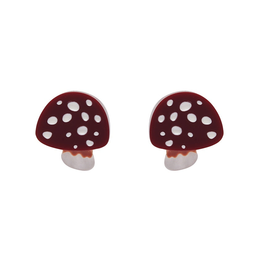 Erstwilder Twinning Toadstools Stud Earrings in red and white resin