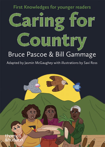 Book cover of 'Caring for Country' with illustrations and text on a dark background