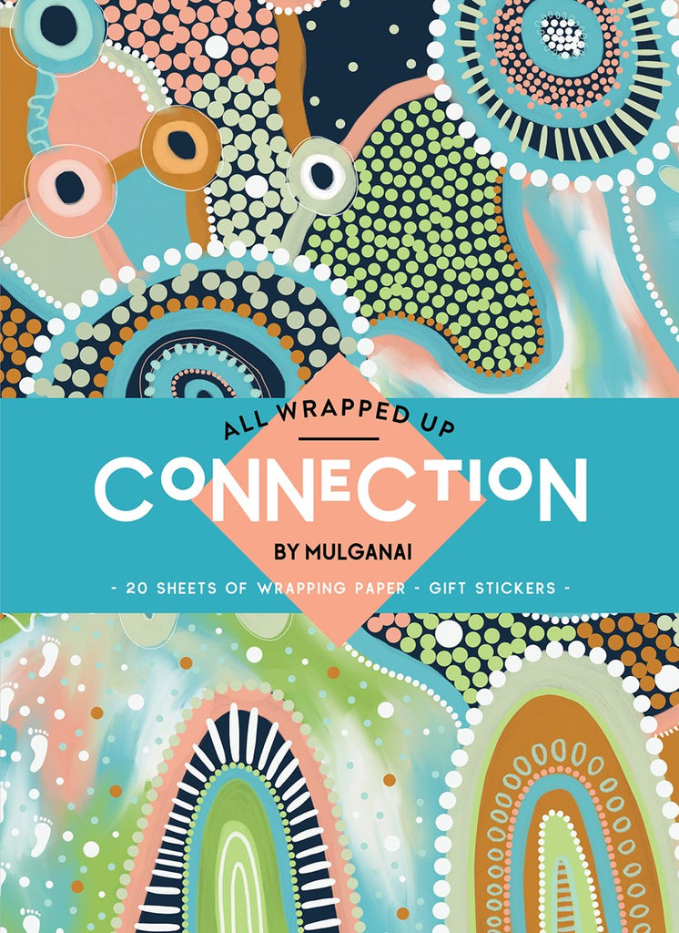 'All Wrapped Up Connection' by Mulganai wrapping book with colorful Aboriginal illustration.