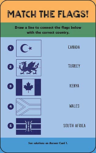 A matching flag activity card titled 'MATCH THE FLAGS!' with five dark blue flags on one side and country names written on the opposite side.