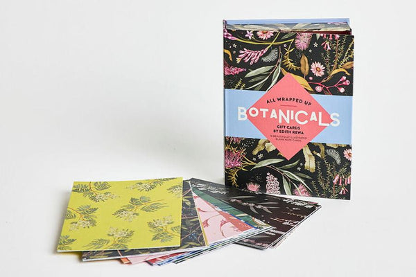 A set of 16 illustrated blank note cards with floral designs, presented in a gift box with a colorful floral pattern on the cover.