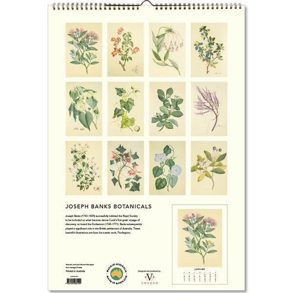 Joseph Banks Botanics HMS Endeavour 2026 Poster Calendar