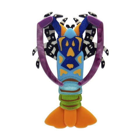 A colorful Erstwilder Tropical Rock Lobster resin brooch.