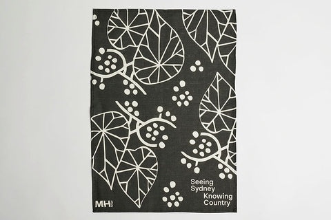 Tea towel with black and off-white pattern