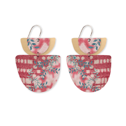 Checked Floral Layered Double Bell Drop Earring