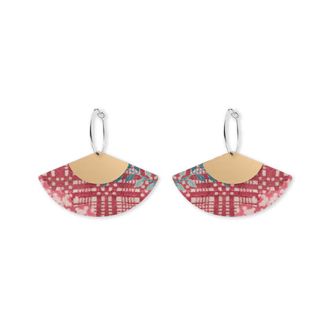 Checked Floral Layered Fan Hoop Earring