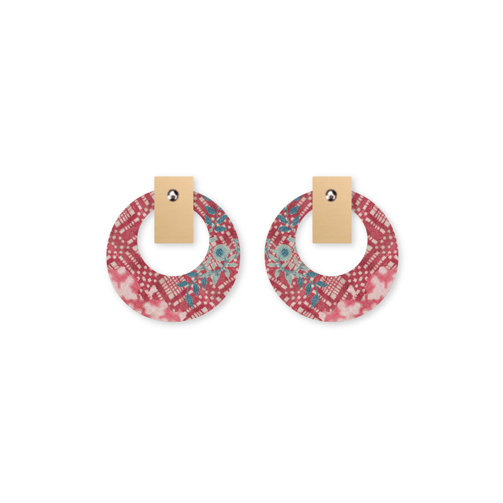 Checked Floral Layered Small Retro Stud Earring