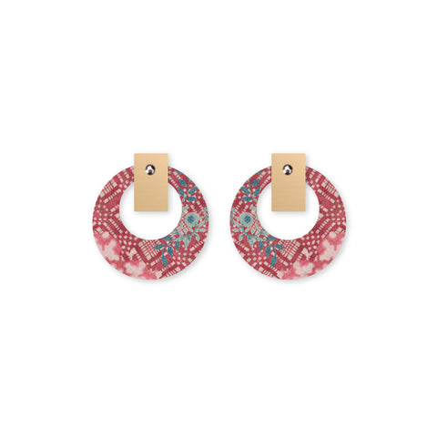 Checked Floral Layered Small Retro Stud Earring