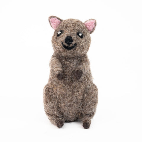 Felted quokka toy on a white background