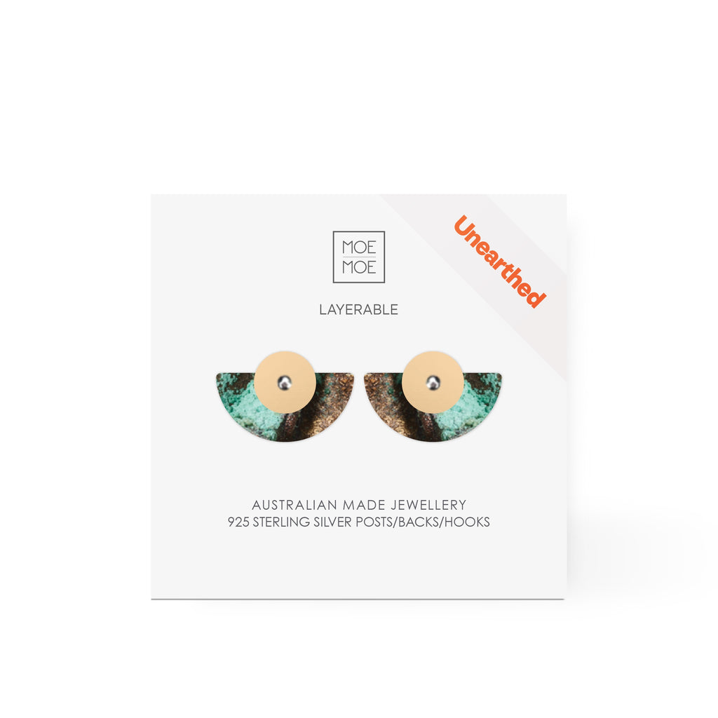 A pair of earrings featuring a pattern created from a digital image from the archaeology collection at Museum of Sydney