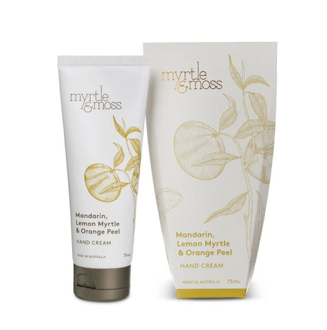 Myrtle & Moss Mandarin, Lemon Myrtle & Orange Peel Hand Cream packaging.