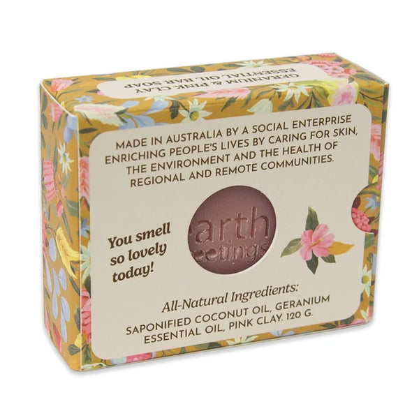 Soap bar with floral packaging.