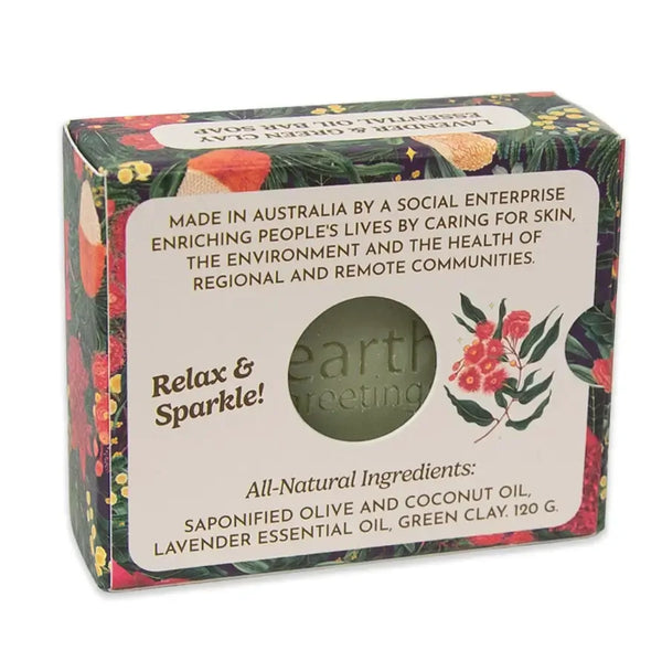 Earth Greetings essential oil soap packaging with floral design