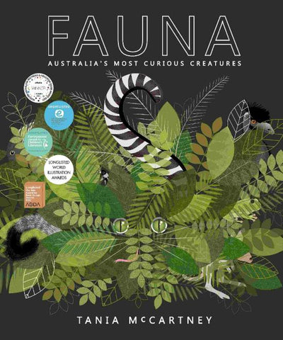 Cover of the book 'Fauna: Australia's Most Curious Creatures' illustrated by Tania McCartney, featuring a vibrant and colorful collaged image of Australian wildlife.