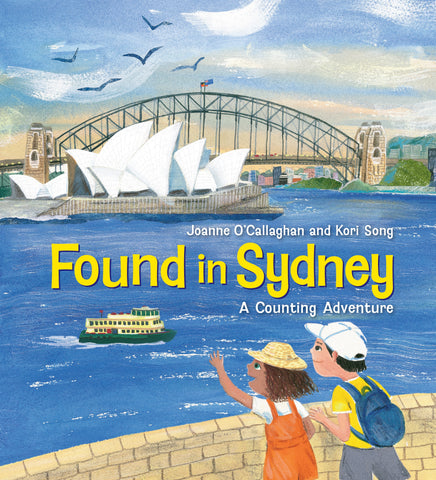This book cover is a colourful illustration of two children overlooking a Sydney Harbour scene featuring a ferry, the Sydney Opera House and the Sydney Harbour Bridge.