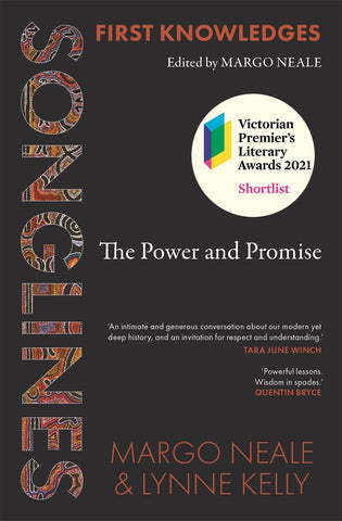 Cover of the book 'Songlines: The Power and Promise' featuring a colorful, Indigenous design with text overlay.