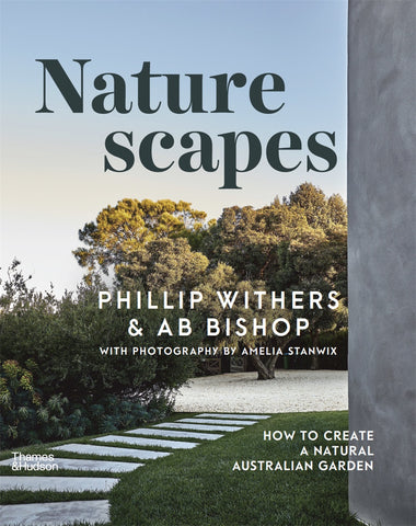 The cover of the book titled 'Naturescapes' by Phillip Withers and AB Bishop, featuring a photograph of a serene garden path leading to a distance view of a lush landscape.