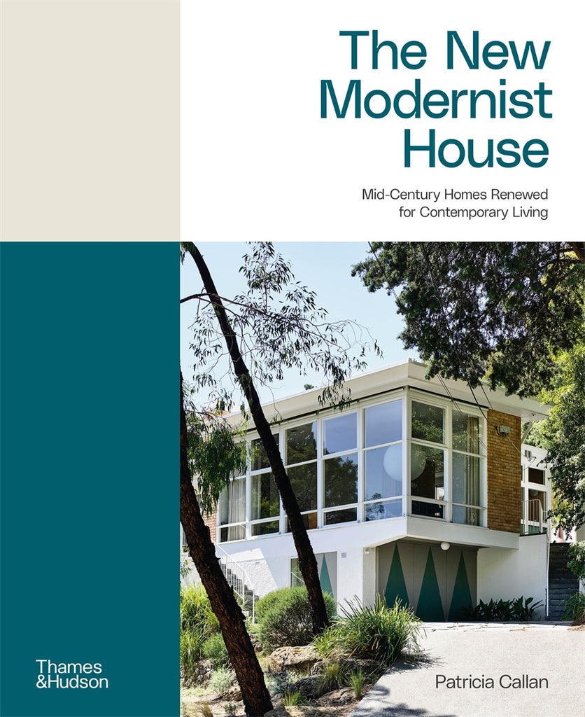 The cover of the book 'The New Modernist House featuring a mid-century suburban house with an Australian bush garden. 