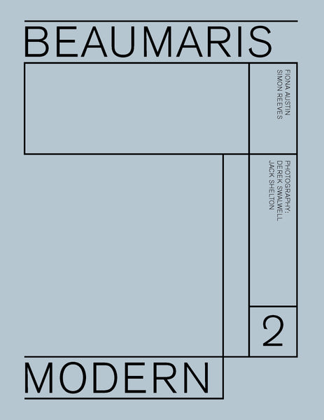 Book cover of 'Beaumaris Modern 2' featuring a minimal Modernist design with text and geometric patterns in black on a pale blue background.
