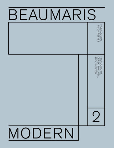 Book cover of 'Beaumaris Modern 2' featuring a minimal Modernist design with text and geometric patterns in black on a pale blue background.