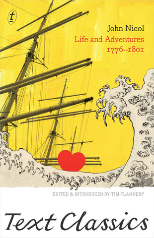 A book cover of 'Life and Adventures 1776-1801' featuring an illustration of a sailboat in a stormy sea with a heart-shaped detail in the foreground.