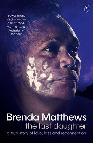 The image features the cover of the book titled "The Last Daughter" by Brenda Matthews. 