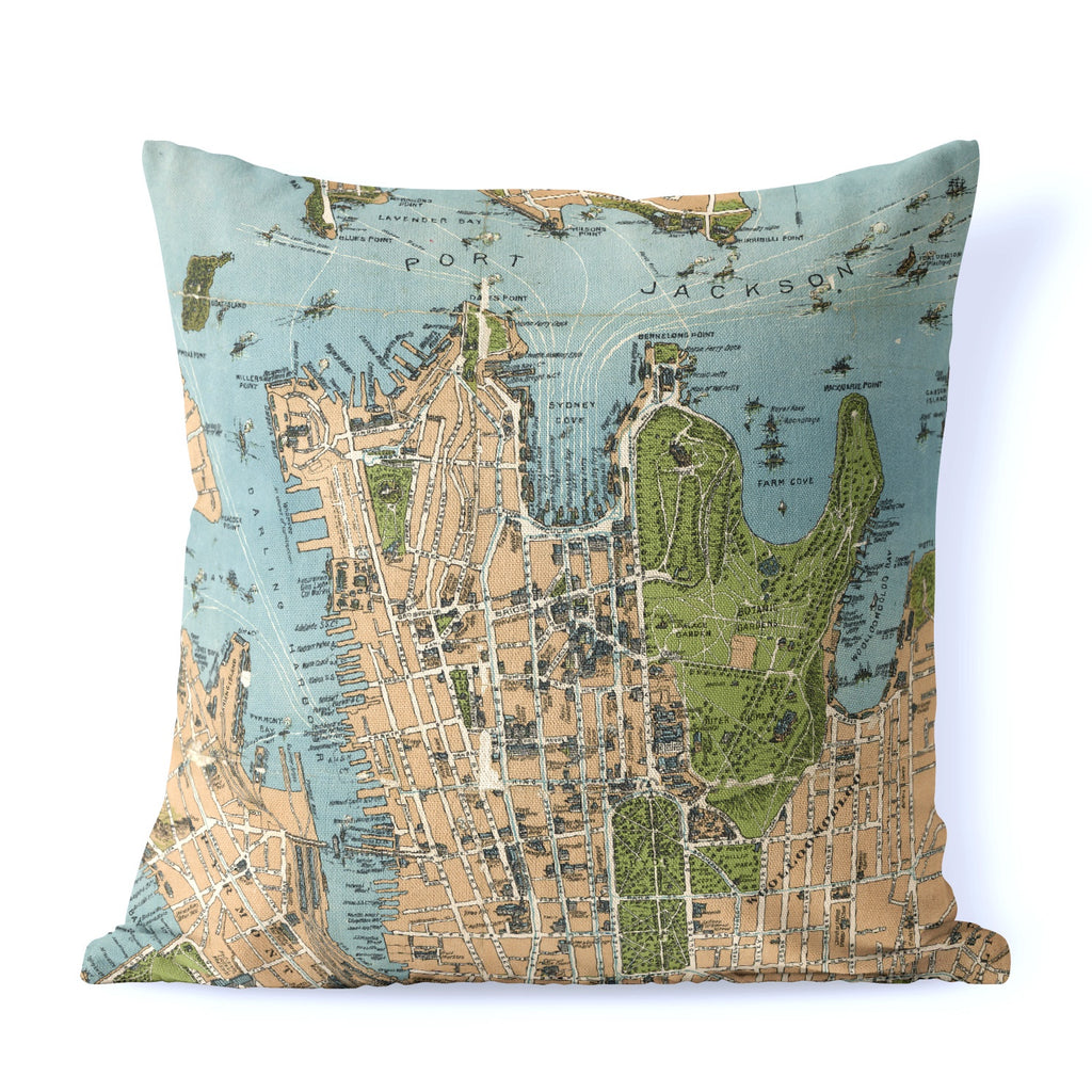 Sydney Map Linen Cotton Cushion Cover