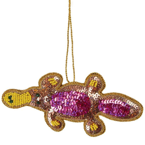 Gold, pink and yellow beaded Platypus Sequin Decoration